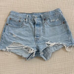 Levi 501 Light Blue Distressed Denim Women’s Shorts